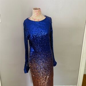 Stunning Blue and Brown Sequin Midi Dress